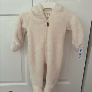 Carter's Plush Hooded Baby One-Piece in Cream